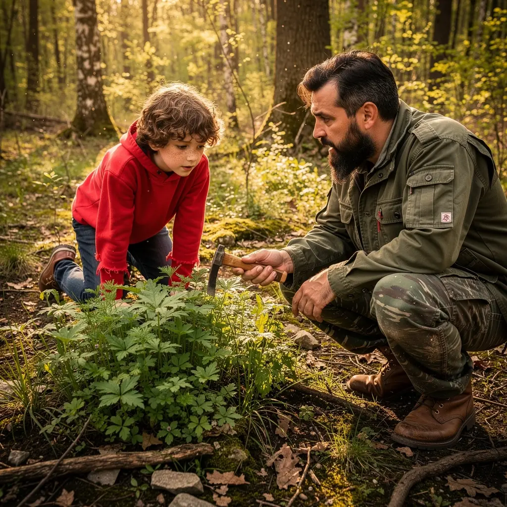 Egy ember, aki egy térképet tanulmányoz, hogy megtalálja az utat az erdőben.